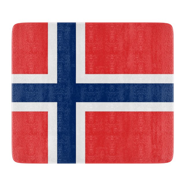 Small glass cutting board with flag of Norway (Front)