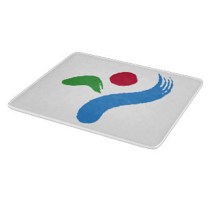 Small glass cutting board with flag of Seoul