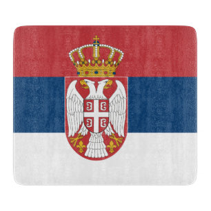 Small glass cutting board with flag of Serbia