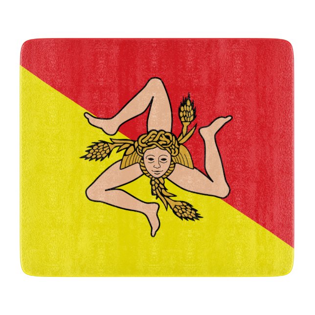 Small glass cutting board with flag of Sicily (Front)