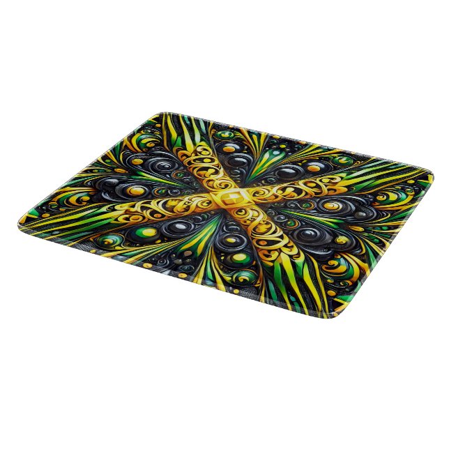 Small glass cutting board with Jamaican Colours (Corner)