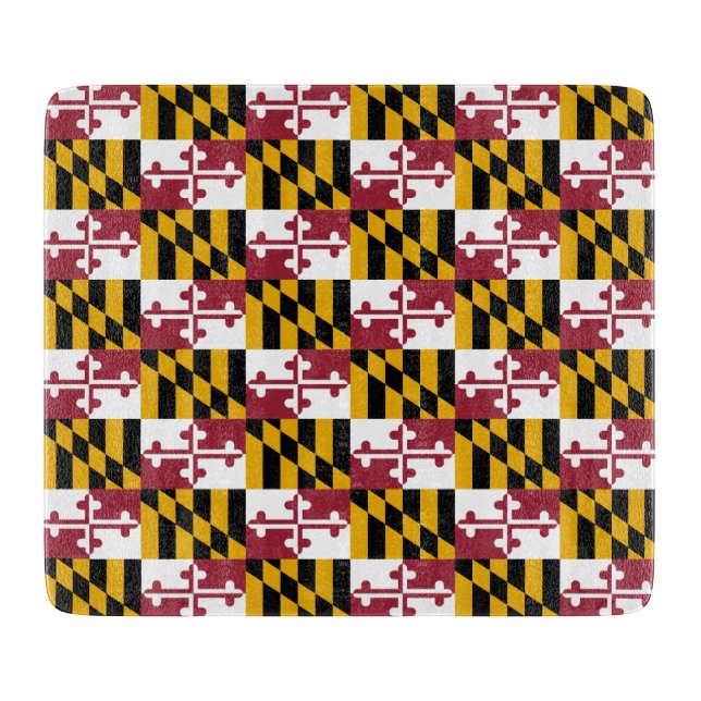 Small glass cutting board with Maryland flag (Front)