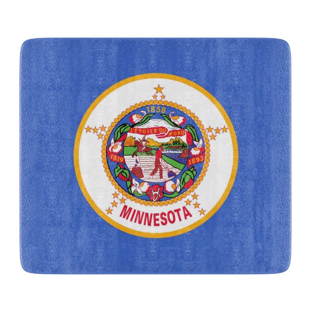 Small glass cutting board with Minnesota flag (Front)