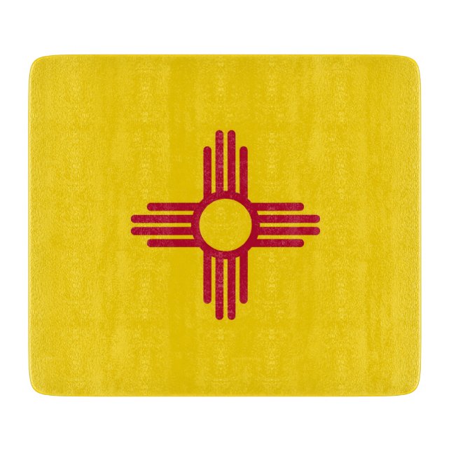 Small glass cutting board with New Mexico flag (Front)