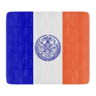 Small glass cutting board with New York City flag