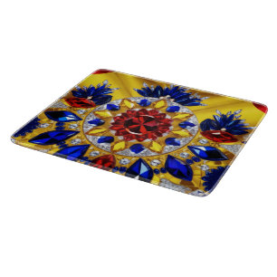 Small glass cutting board with Romanian Colours