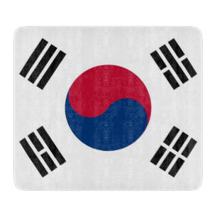Small glass cutting board with South Korea flag