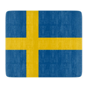 Small glass cutting board with Sweden flag