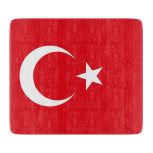 Small glass cutting board with Turkey flag