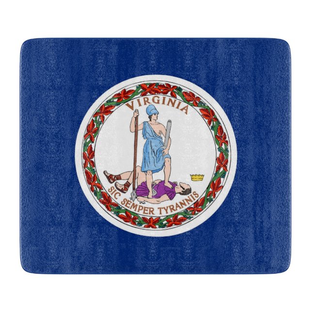 Small glass cutting board with Virginia flag (Front)
