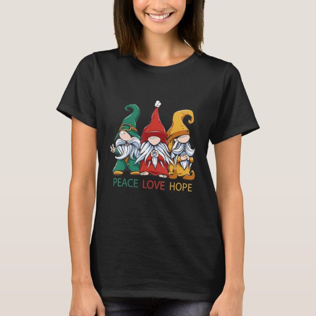 Small gnomes in green red and yellow peas love and T-Shirt (Front)