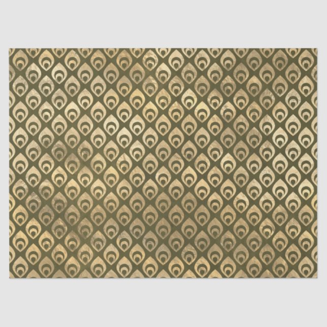 Small Gold Abstract Droplets on Green Decoupage Tissue Paper (Front)