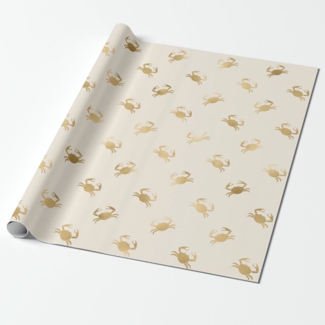 Small Gold Crabs on Off-White Wrapping Paper (Unrolled)