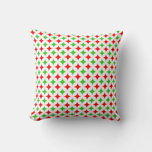Small Green and Red Star Pattern on White Cushion (Front)