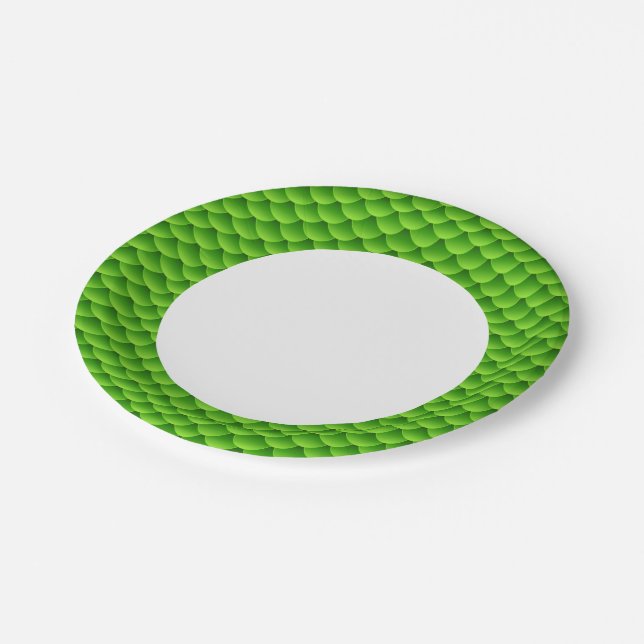 Small Green Fish Scale Pattern Paper Plate (Angled)