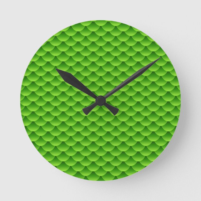 Small Green Fish Scale Pattern Round Clock (Front)