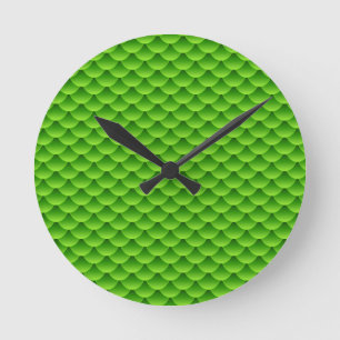 Small Green Fish Scale Pattern Round Clock