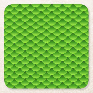 Small Green Fish Scale Pattern Square Paper Coaster