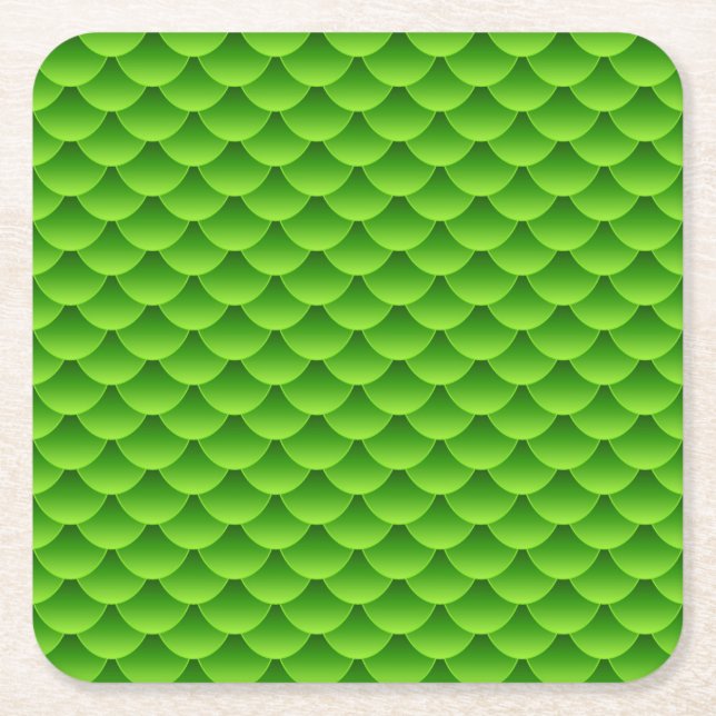 Small Green Fish Scale Pattern Square Paper Coaster (Front)