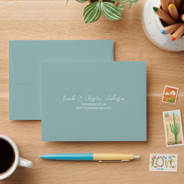 Small Green, Pre-addressed RSVP Envelope (Desk)