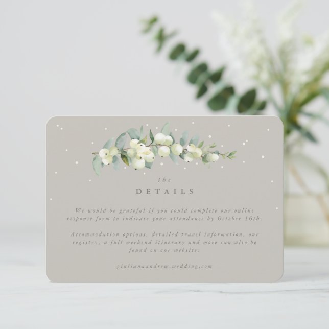 Small Greige Snowberry+Eucalyptus Online Response Enclosure Card (Standing Front)