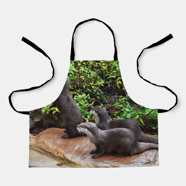 Small Grey Otters, Kids Full Print Apron (Front)