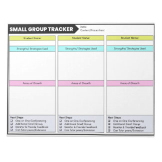 Small Group Data Tracker Student Observations Notepad