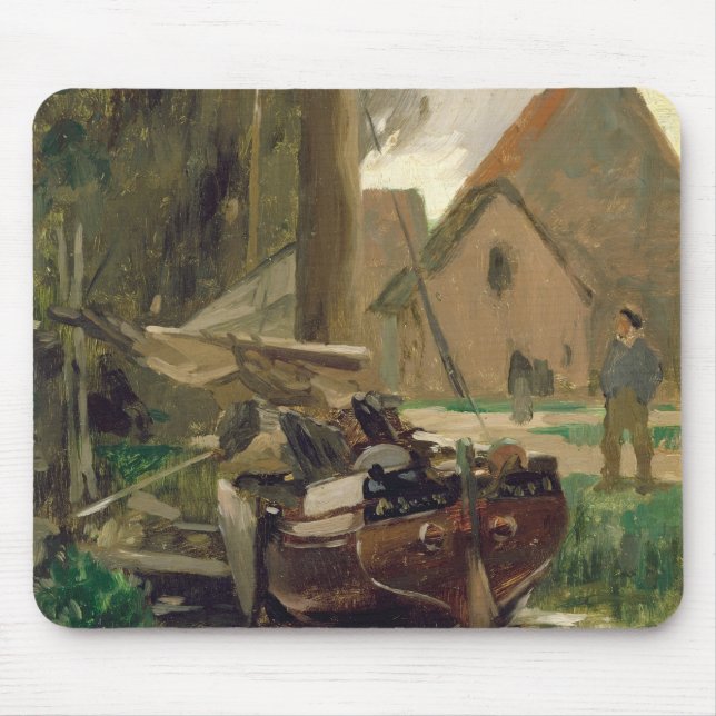 Small Harbour with a Boat Mouse Pad (Front)