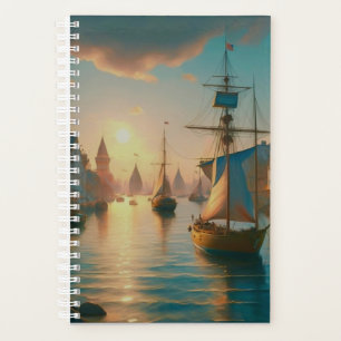 Small  Hard Cover, White Spiral planner River boat