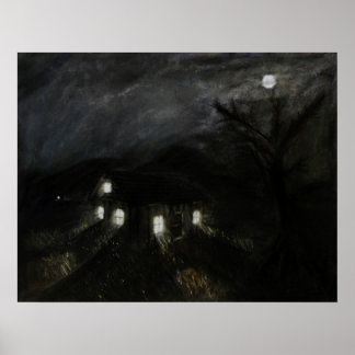 Small House at Night Painting Poster