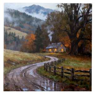 Small Inn By The Mountain Road Ceramic Tile