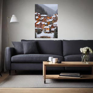 Small Italian village in the mountain AI Art Poster