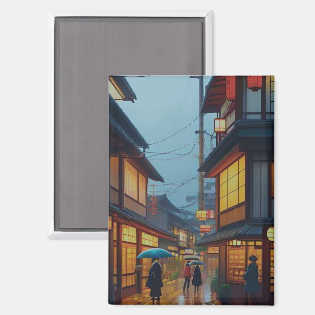 Small Japanese Rainy Road  Magnet (Front/Back)