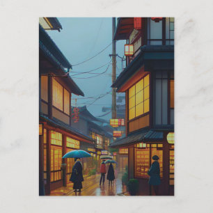 Small Japanese Rainy Road Postcard
