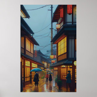 Small Japanese Rainy Road  Poster