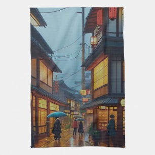 Small Japanese Rainy Road Tea Towel