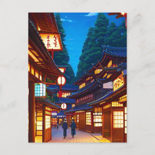 Small Japanese town street at night Postcard