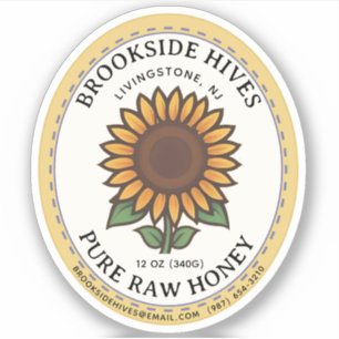 Small Jar Oval Sunflower Honey Label 
