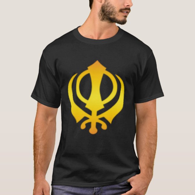 Small Khanda Sikh Symbol Chakkar Chakra Kirpans Si T-Shirt (Front)