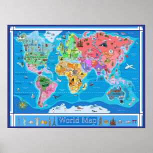 Small Kids Illustrated World Map - 21.33 x 16 Poster