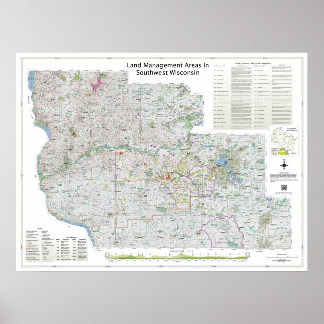 Small | Land Mgt Areas In Southwest Wisconsin Map Poster (Front)
