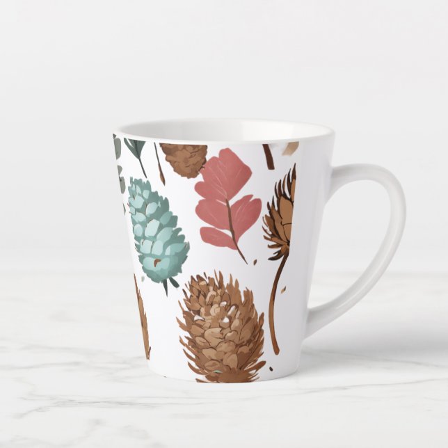 Small Latte Mug, 12 oz - Pine Cone Design Mug (Right)