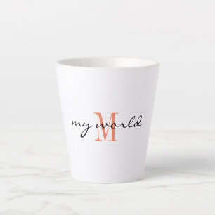 Small Latte Mug _my world_ Salmon Initial Design