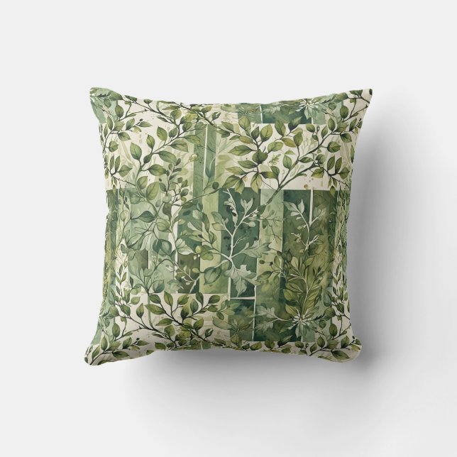 Small Leafy Twigs Colour Block Cushion (Back)