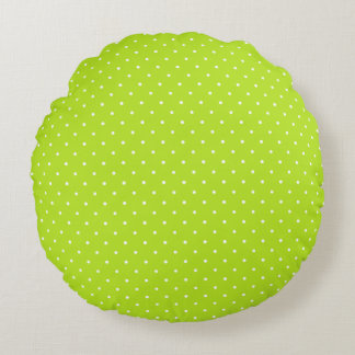 Small Lime Green and White Polka Dots Round Pillow