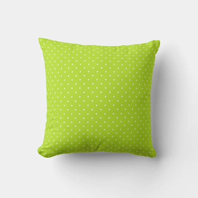 Small Lime Green and White Polka Dots Throw Pillow (Front)