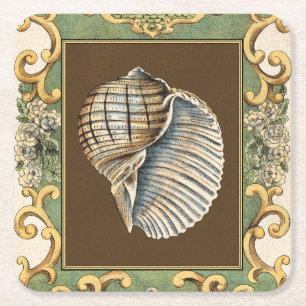 Small Mermaid's Shells Square Paper Coaster