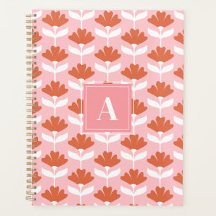 Small Monogram Initial Pink & Red Floral Vintage Planner
