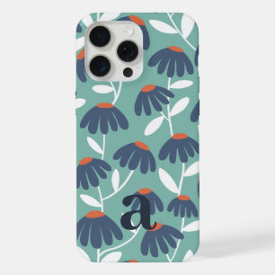 Small Monogram Letter Blue & Red Floral Pattern iPhone 15 Pro Max Case