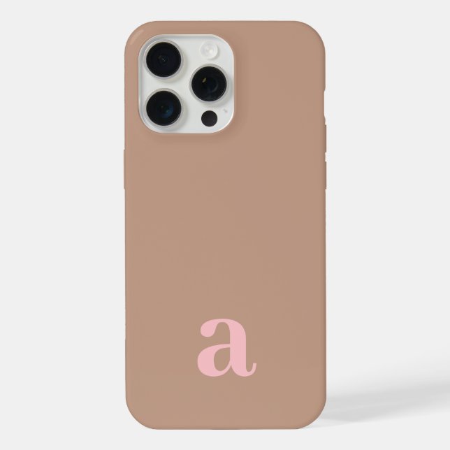 Small Monogram Letter Brown & Pink Minimalist iPhone Case (Back)